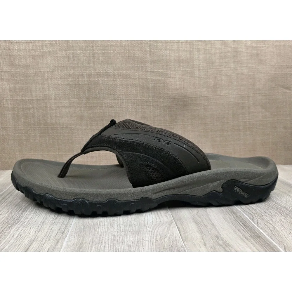 Teva Mens 10 Pajaro Taupe Suede Mesh Sport Flip Flops Thongs Sandals Beach Pool